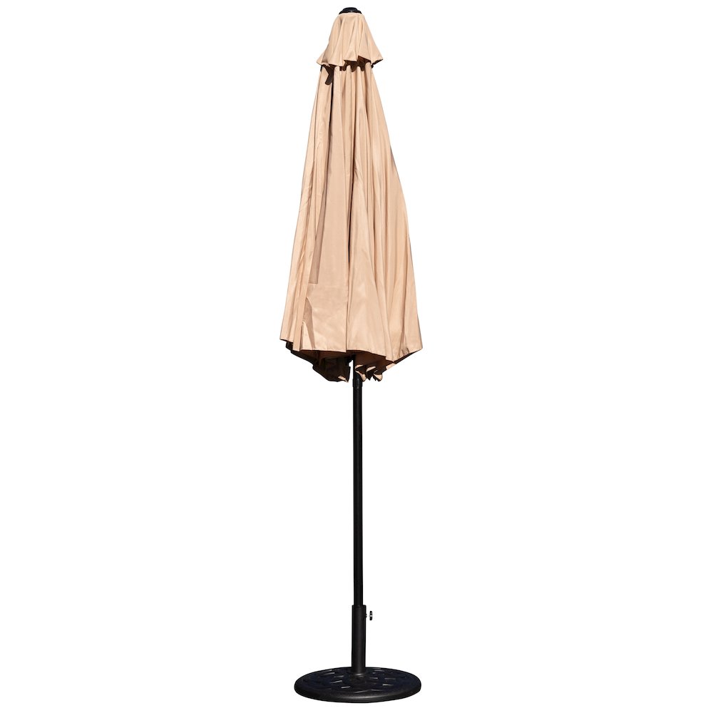 Tan 9 FT Round Umbrella with Crank and Tilt Function and Standing Umbrella Base. Picture 8