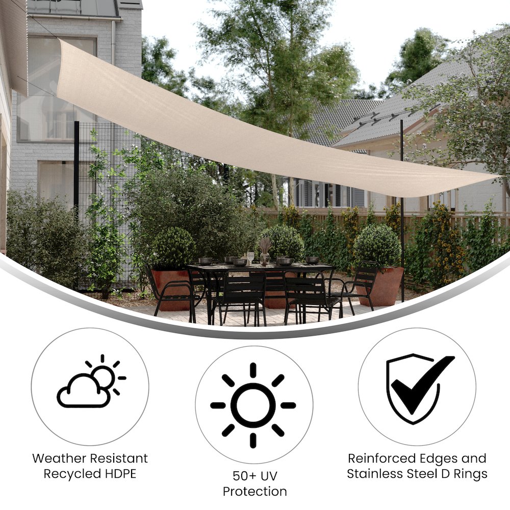 20ft Rectangle Sun Sail Shade Canopy with Included Nylon Attachment Ropes, Sand. Picture 4