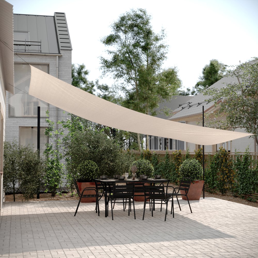 20ft Rectangle Sun Sail Shade Canopy with Included Nylon Attachment Ropes, Sand. Picture 6