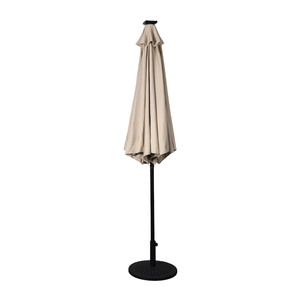 9 FT Round Umbrella with 32 Solar LED Lights and Crank in Tan. Picture 7