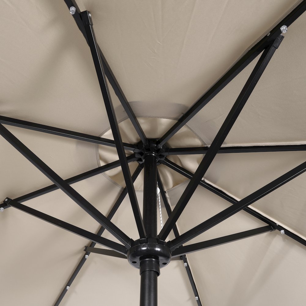 9 FT Round Umbrella with 32 Solar LED Lights and Crank in Tan. Picture 10