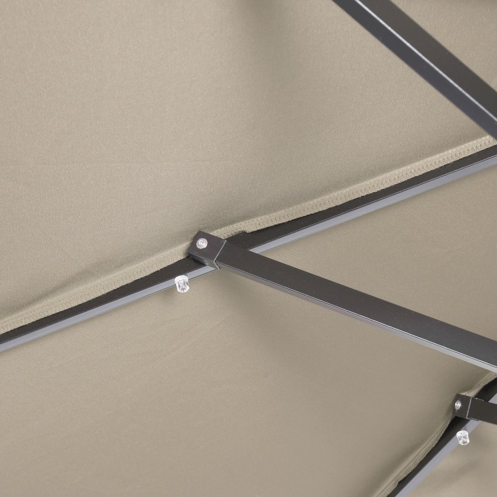 9 FT Round Umbrella with 32 Solar LED Lights and Crank in Tan. Picture 12