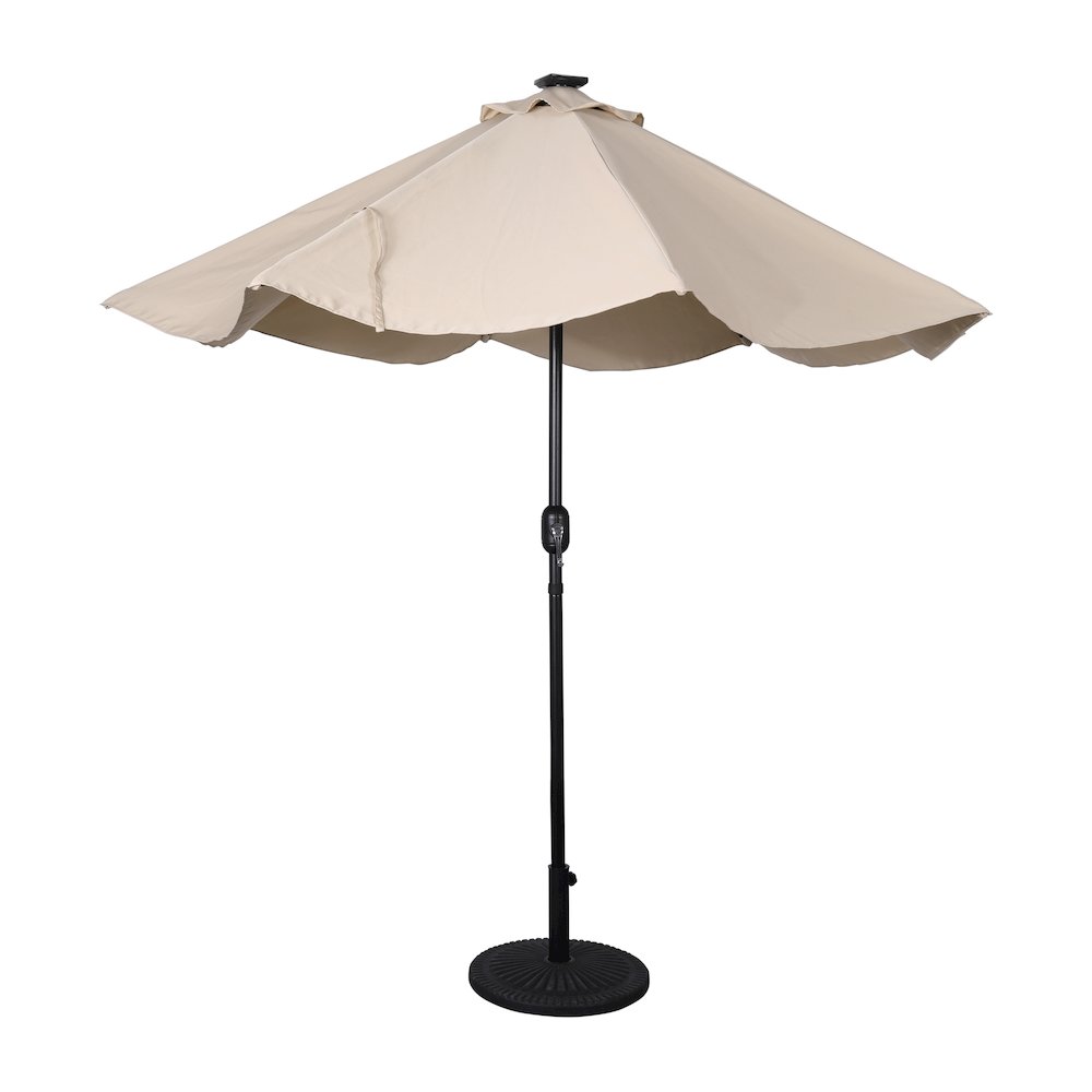 9 FT Round Umbrella with 32 Solar LED Lights and Crank in Tan. Picture 8