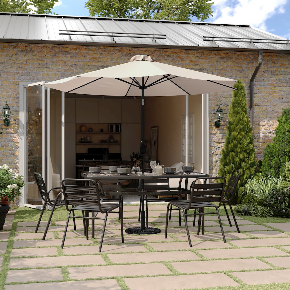 9 FT Round Umbrella with 32 Solar LED Lights and Crank in Tan. Picture 3