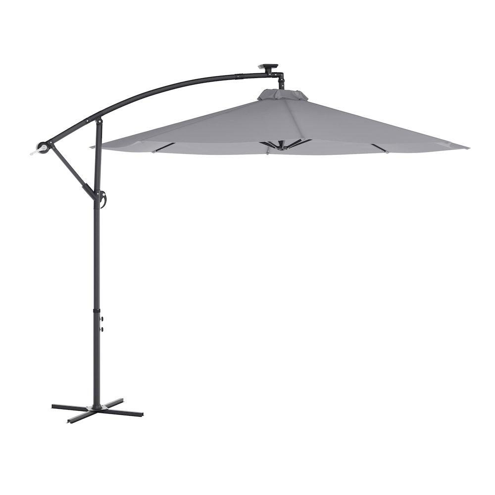 Commercial Grade 10 ft Round Solar LED Patio Cantilever Umbrella, Gray. Picture 1