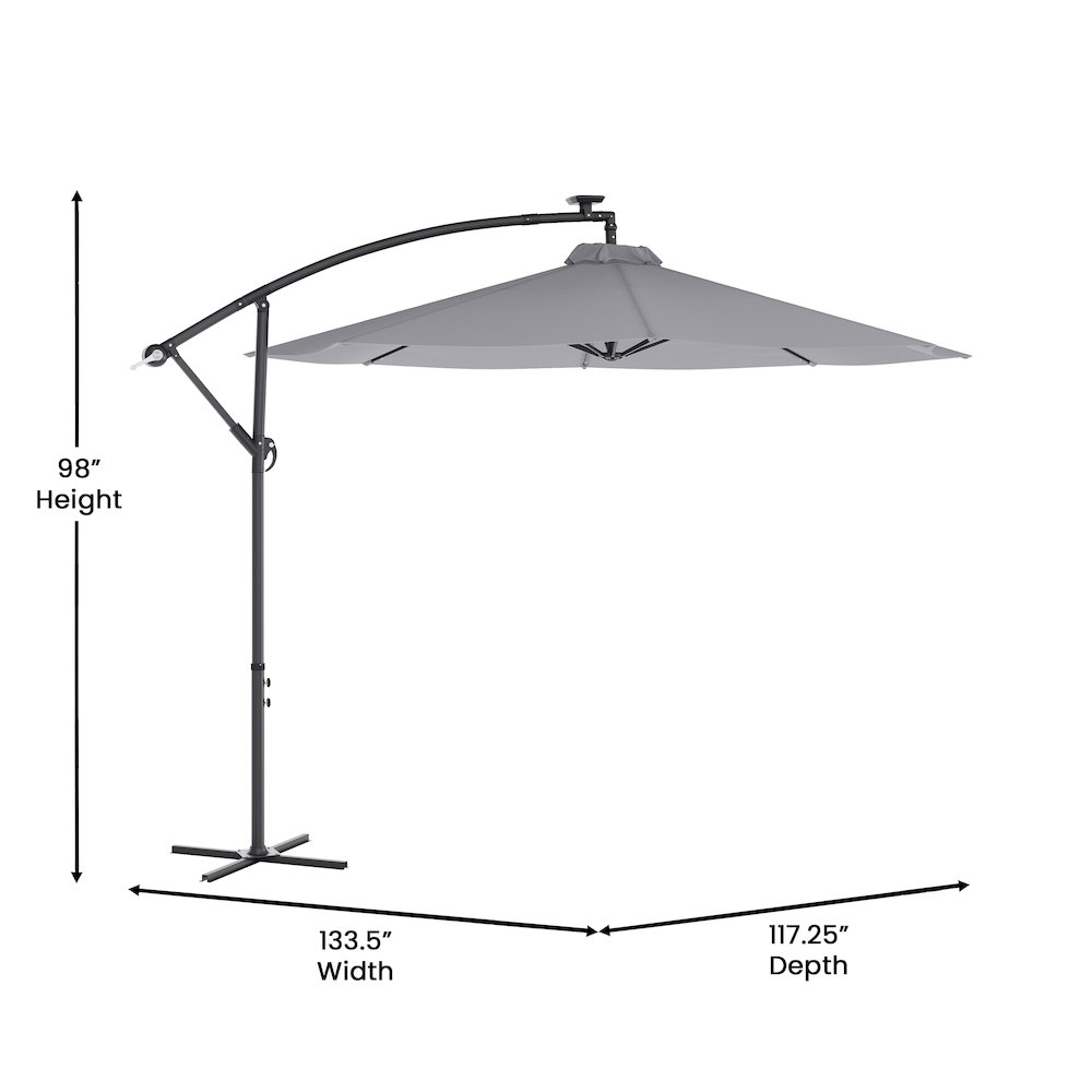 Commercial Grade 10 ft Round Solar LED Patio Cantilever Umbrella, Gray. Picture 5