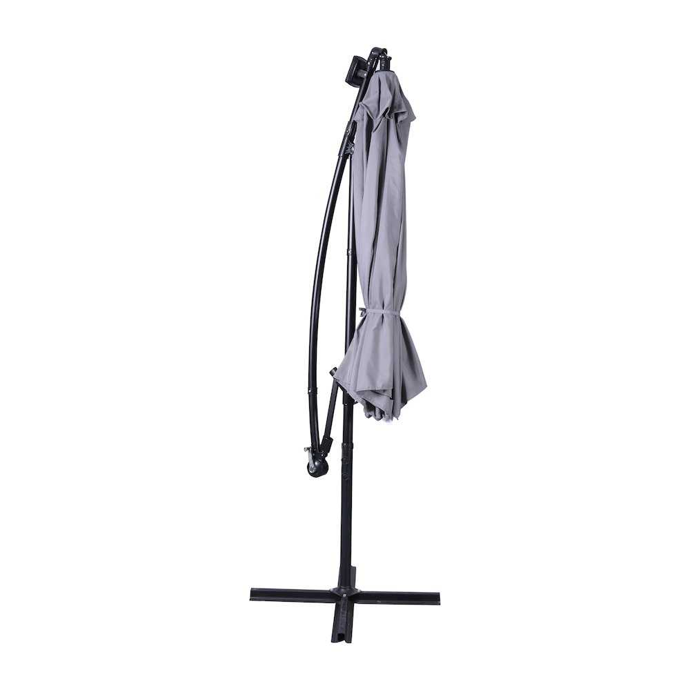 Commercial Grade 10 ft Round Solar LED Patio Cantilever Umbrella, Gray. Picture 7