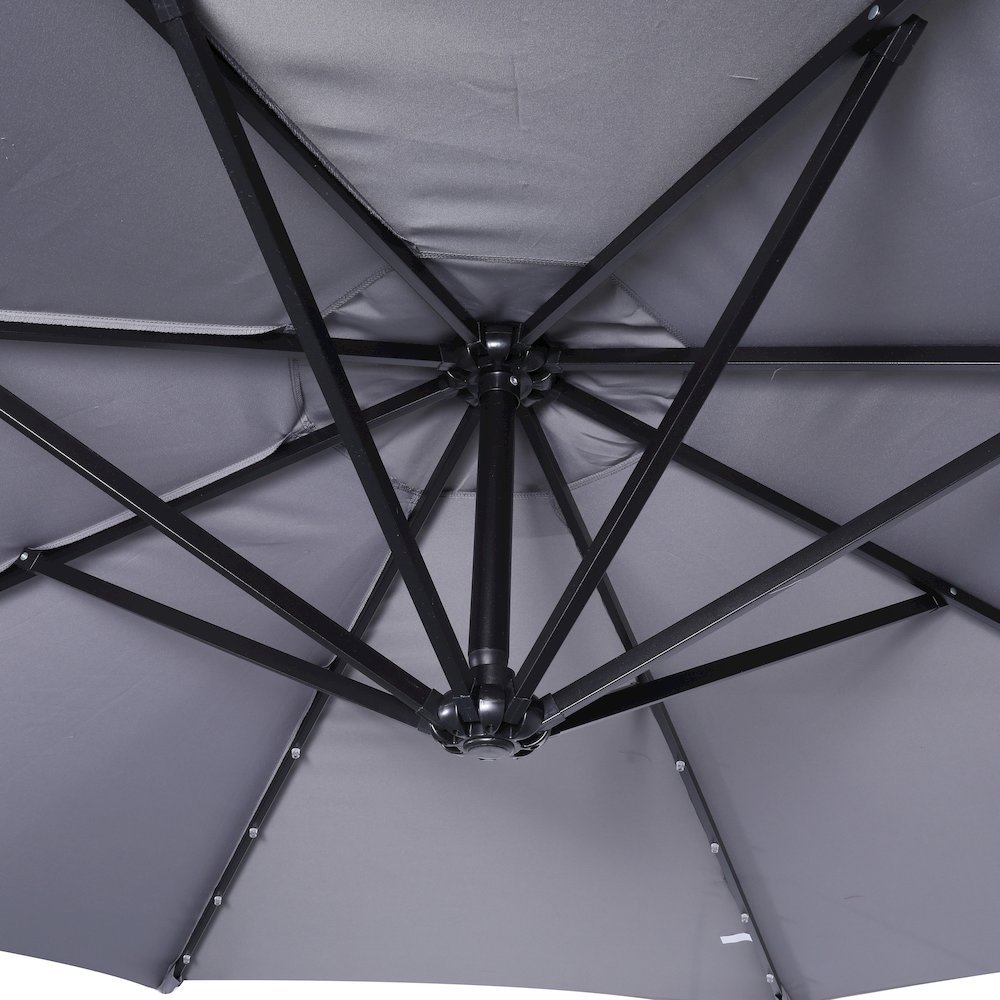 Commercial Grade 10 ft Round Solar LED Patio Cantilever Umbrella, Gray. Picture 12