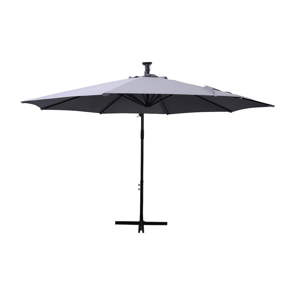 Commercial Grade 10 ft Round Solar LED Patio Cantilever Umbrella, Gray. Picture 8