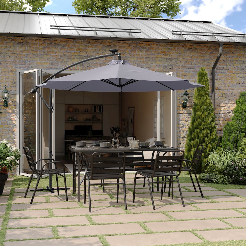 Commercial Grade 10 ft Round Solar LED Patio Cantilever Umbrella, Gray. Picture 3