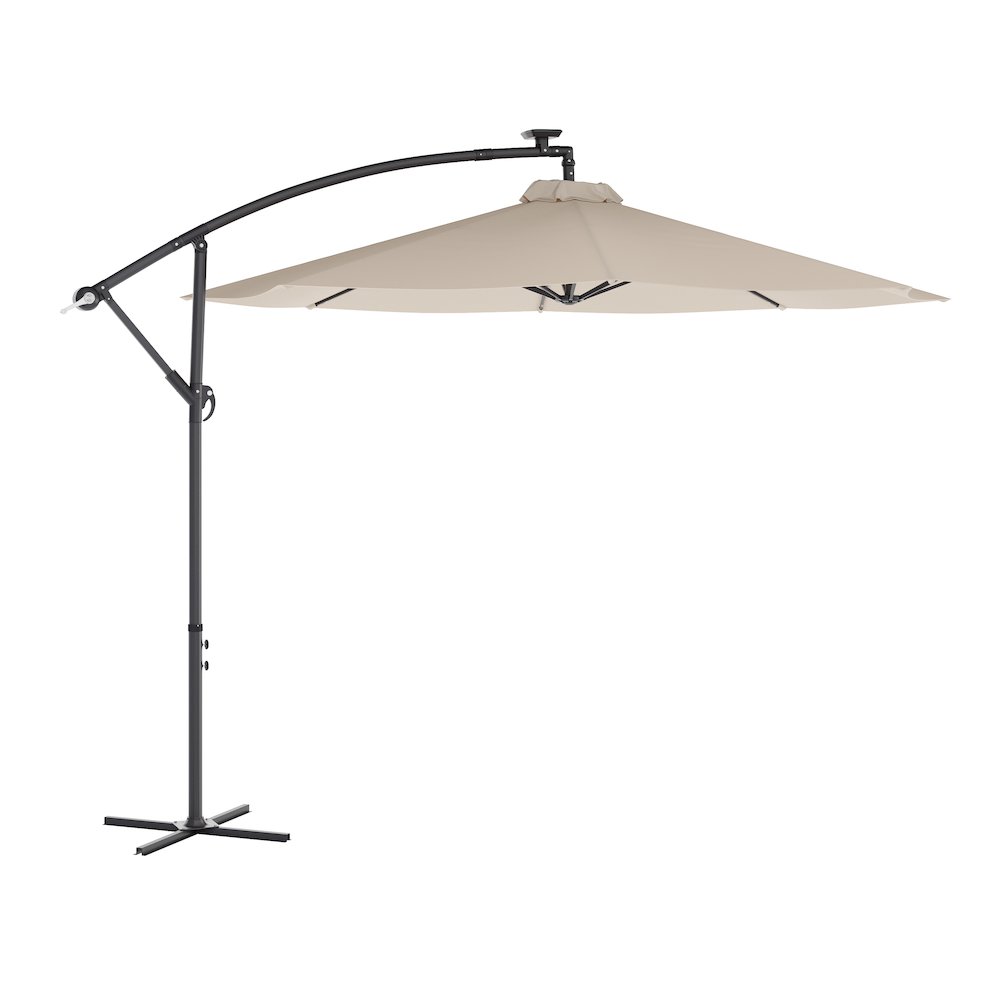Commercial Grade 10 ft Round Solar LED Patio Cantilever Umbrella, Tan. Picture 1