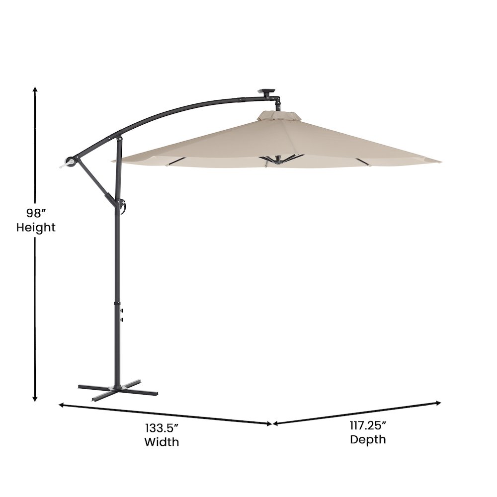Commercial Grade 10 ft Round Solar LED Patio Cantilever Umbrella, Tan. Picture 5