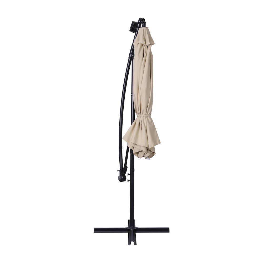 Commercial Grade 10 ft Round Solar LED Patio Cantilever Umbrella, Tan. Picture 7