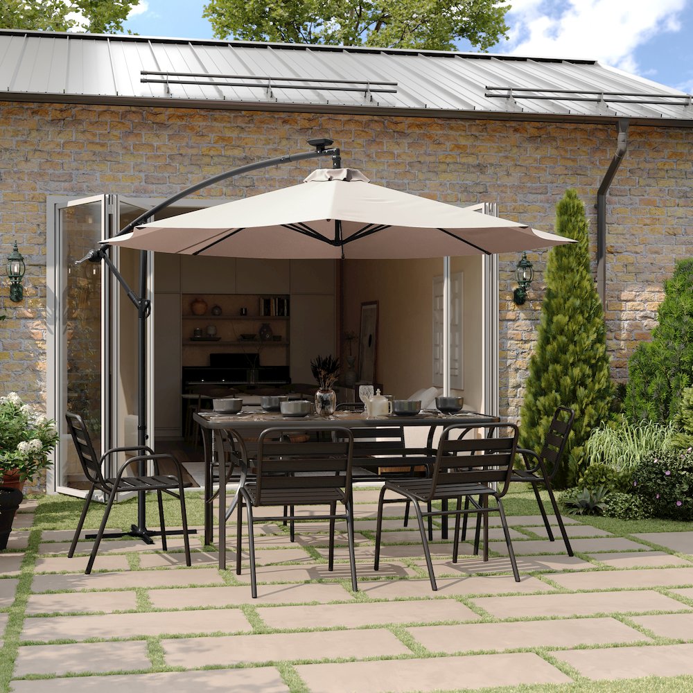 Commercial Grade 10 ft Round Solar LED Patio Cantilever Umbrella, Tan. Picture 3