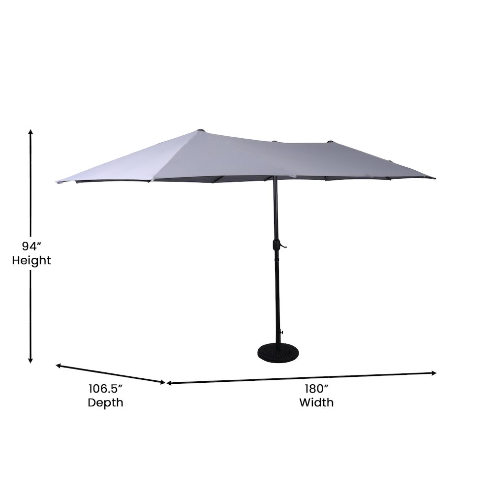 15 FT Triple Head Patio Umbrella with Crank and Easy Lift Functionality in Gray. Picture 5
