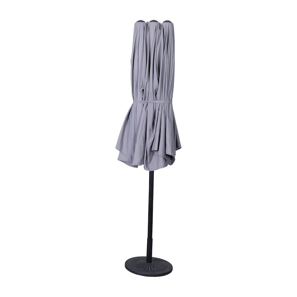 15 FT Triple Head Patio Umbrella with Crank and Easy Lift Functionality in Gray. Picture 7