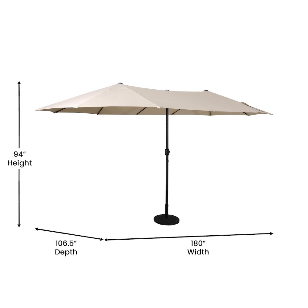15 FT Triple Head Patio Umbrella with Crank and Easy Lift Functionality in Tan. Picture 5