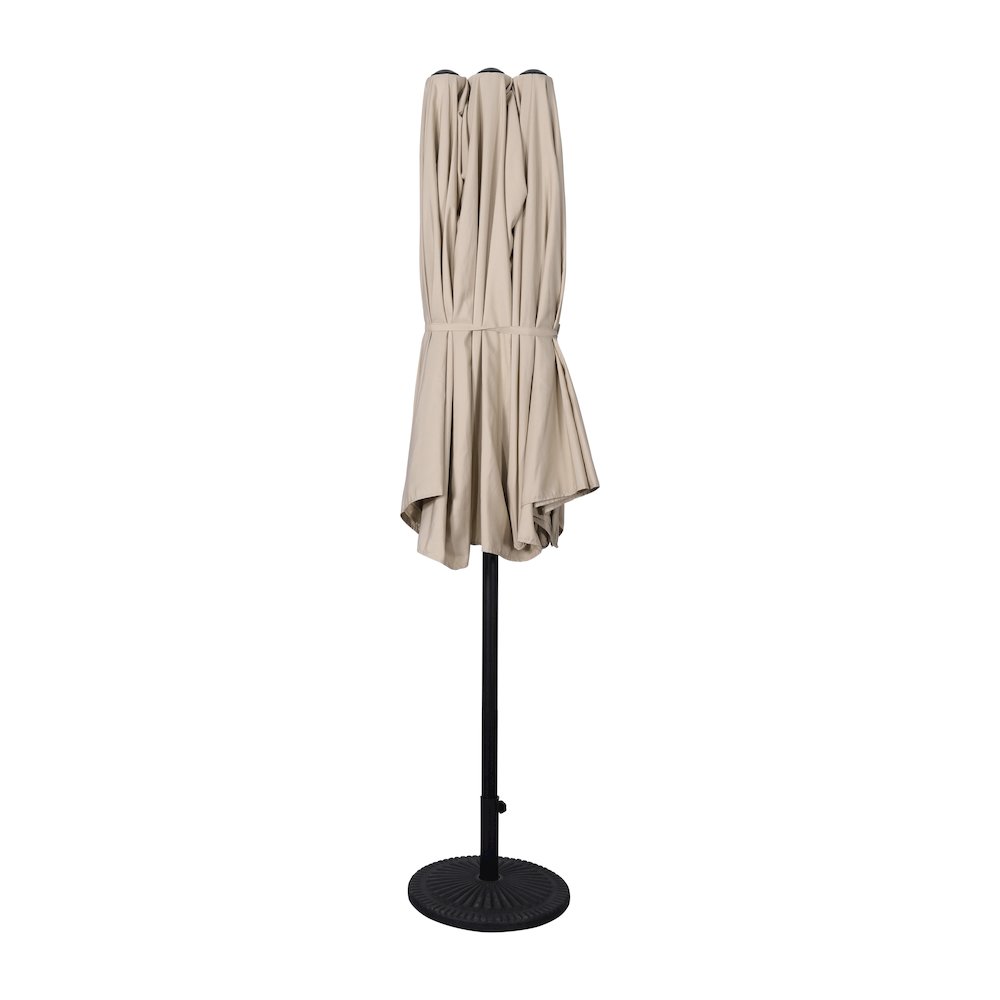 15 FT Triple Head Patio Umbrella with Crank and Easy Lift Functionality in Tan. Picture 7