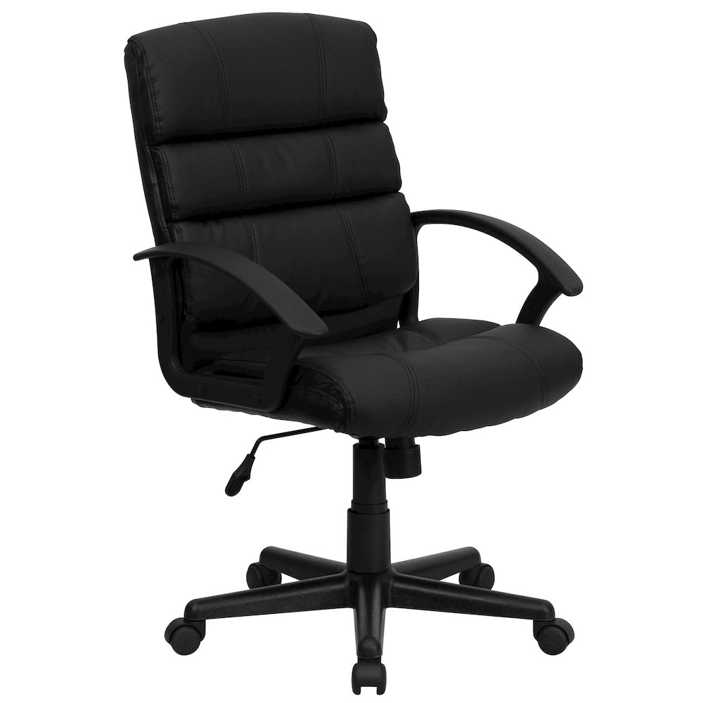 Mid-Back Black LeatherSoft Swivel Task Office Chair with Arms. Picture 1
