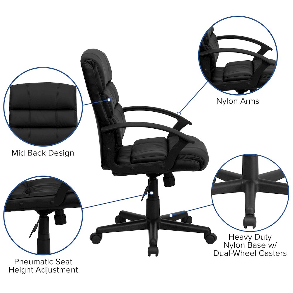 Mid-Back Black LeatherSoft Swivel Task Office Chair with Arms. Picture 7