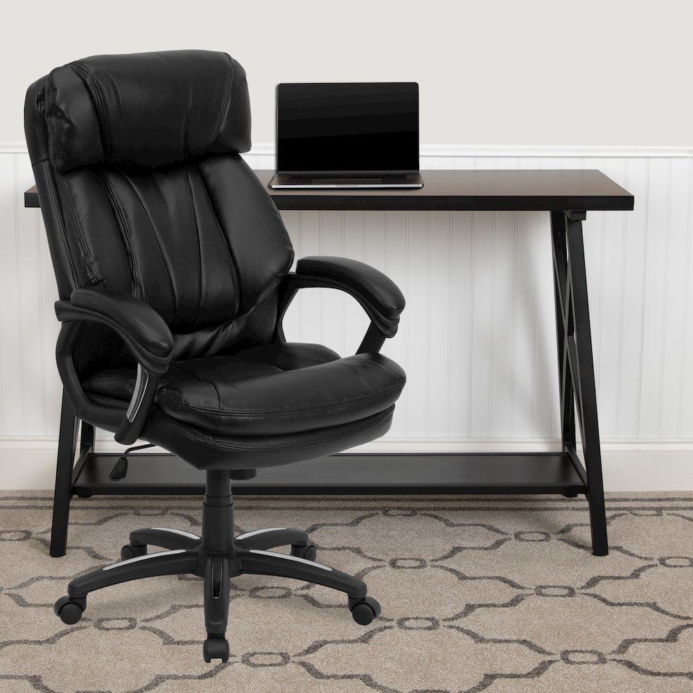 High Back Black Executive Swivel Office Chair with Plush Headrest. Picture 2