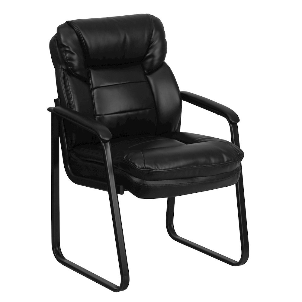 Black Executive Side Reception Chair with Lumbar Support and Sled Base. Picture 1