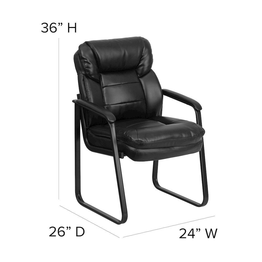 Black Executive Side Reception Chair with Lumbar Support and Sled Base. Picture 6