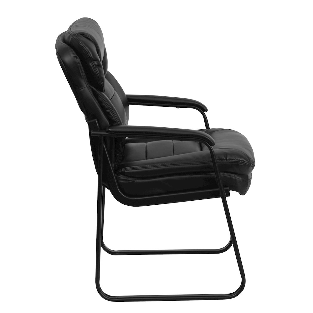 Black Executive Side Reception Chair with Lumbar Support and Sled Base. Picture 9