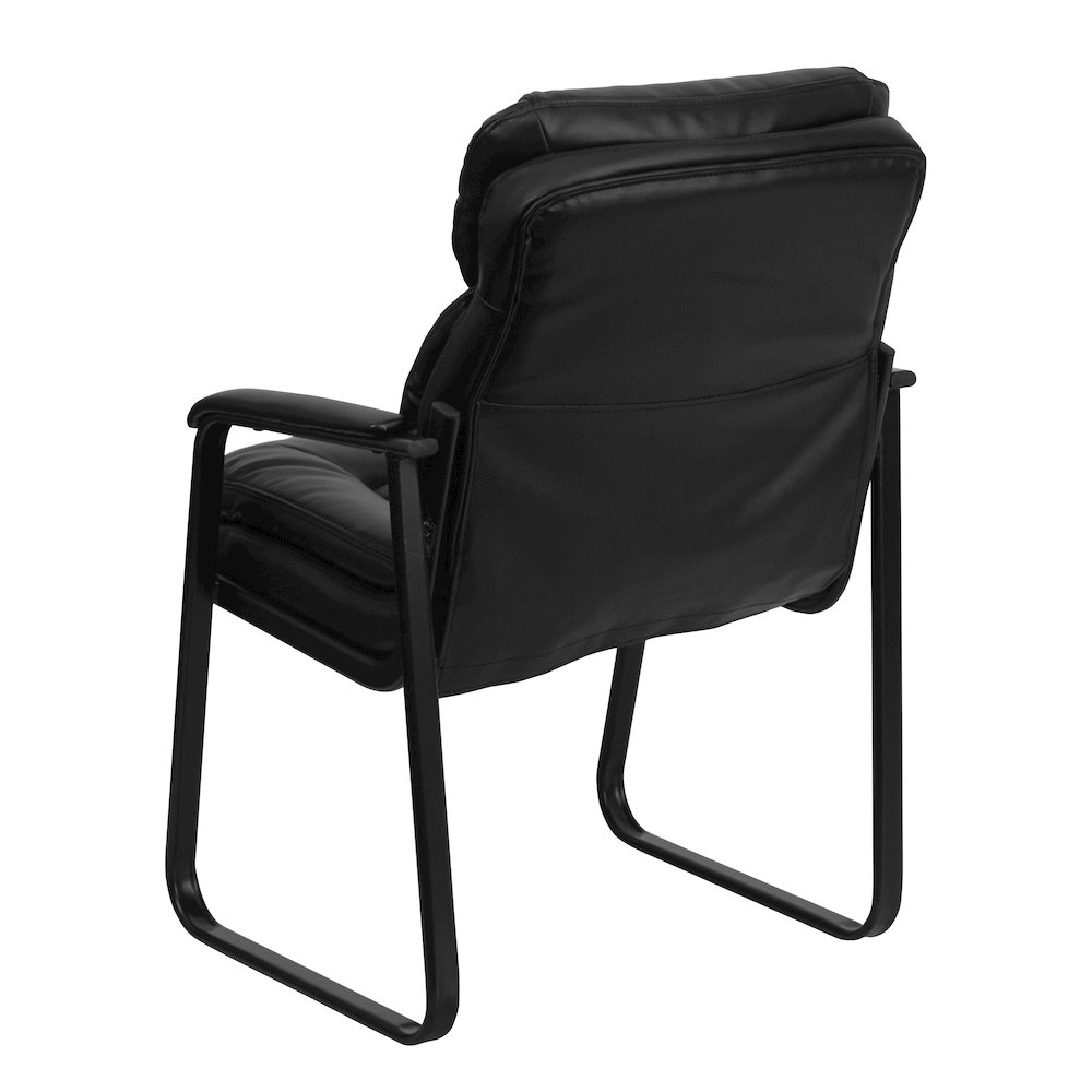 Black Executive Side Reception Chair with Lumbar Support and Sled Base. Picture 7