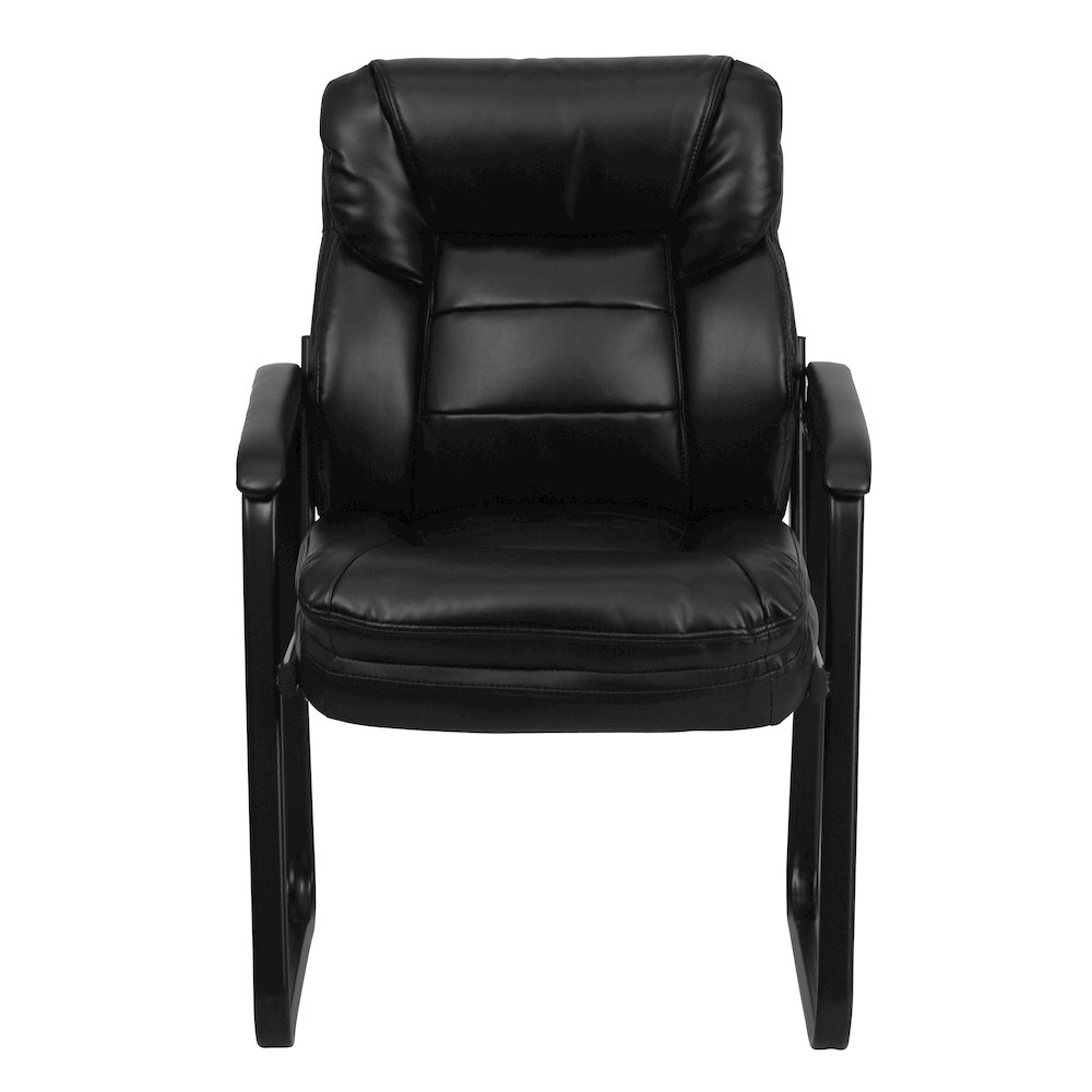Black Executive Side Reception Chair with Lumbar Support and Sled Base. Picture 10