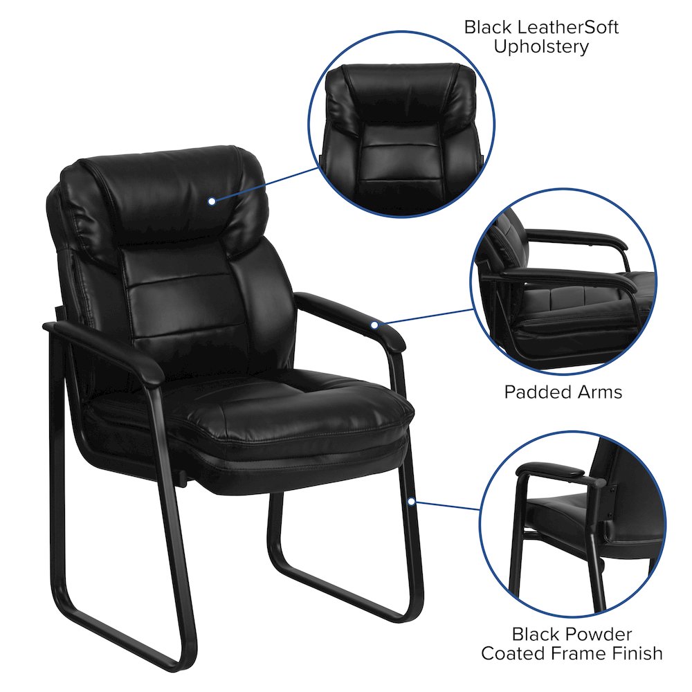 Black Executive Side Reception Chair with Lumbar Support and Sled Base. Picture 5