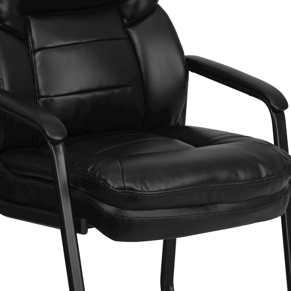 Black Executive Side Reception Chair with Lumbar Support and Sled Base. Picture 11
