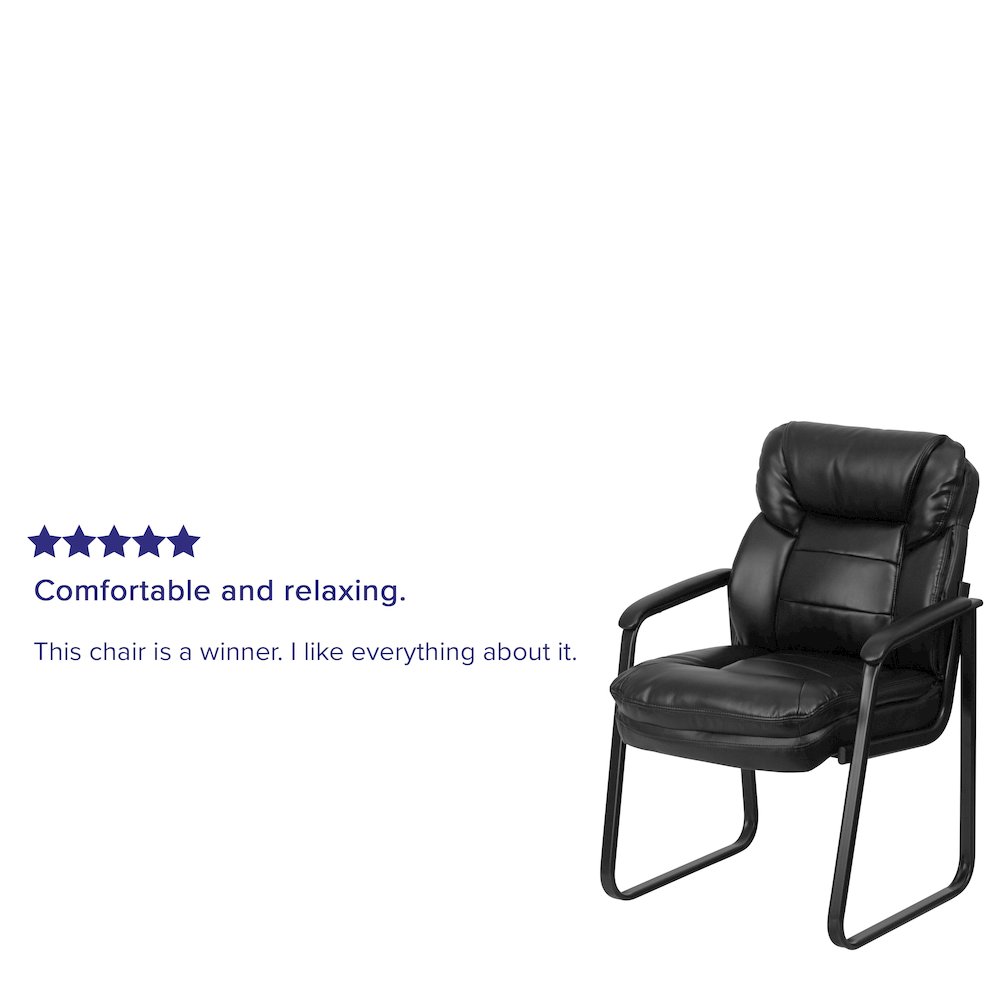 Black Executive Side Reception Chair with Lumbar Support and Sled Base. Picture 4