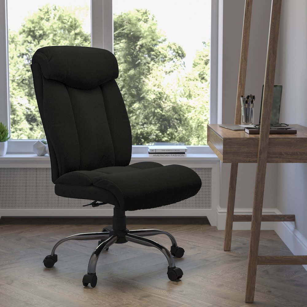 Big & Tall 400 lb. Rated Black Fabric Executive Office Chair and Chrome Base. Picture 2
