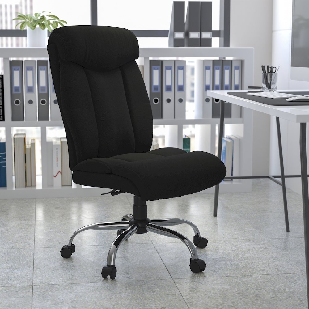 Big & Tall 400 lb. Rated Black Fabric Executive Office Chair and Chrome Base. Picture 7