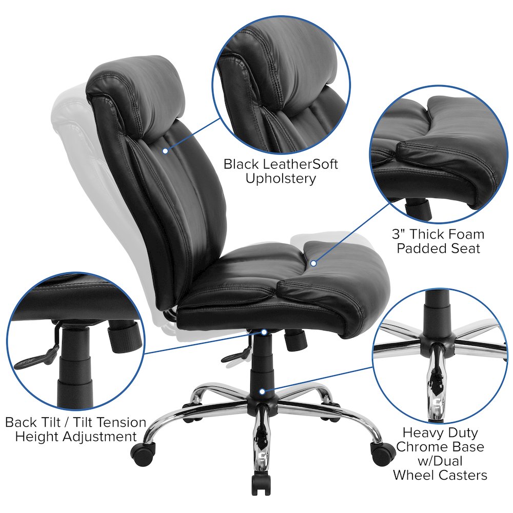 Big & Tall 400 lb. Rated Black Executive Office Chair with Full Headrest. Picture 6