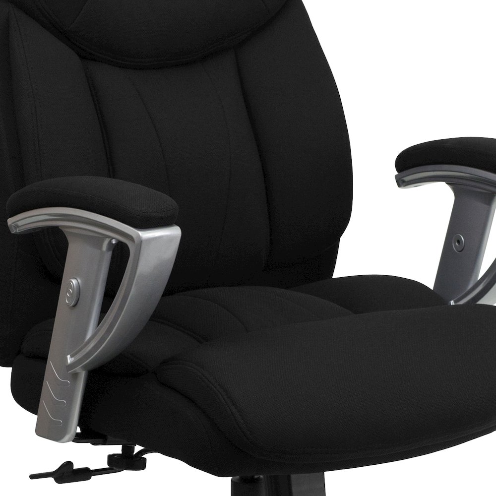 400 lb. Rated Black Fabric Executive Office Chair with Silver Adjustable Arms. Picture 9
