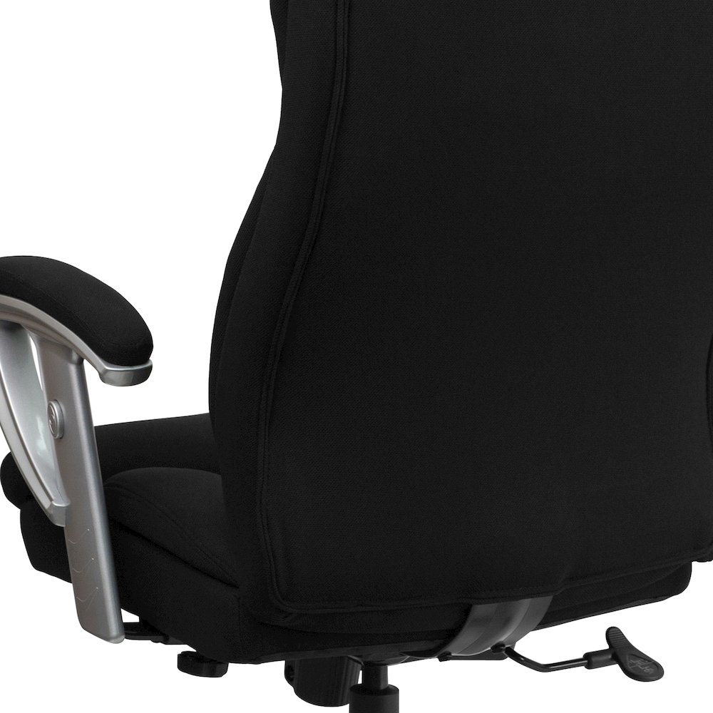400 lb. Rated Black Fabric Executive Office Chair with Silver Adjustable Arms. Picture 12
