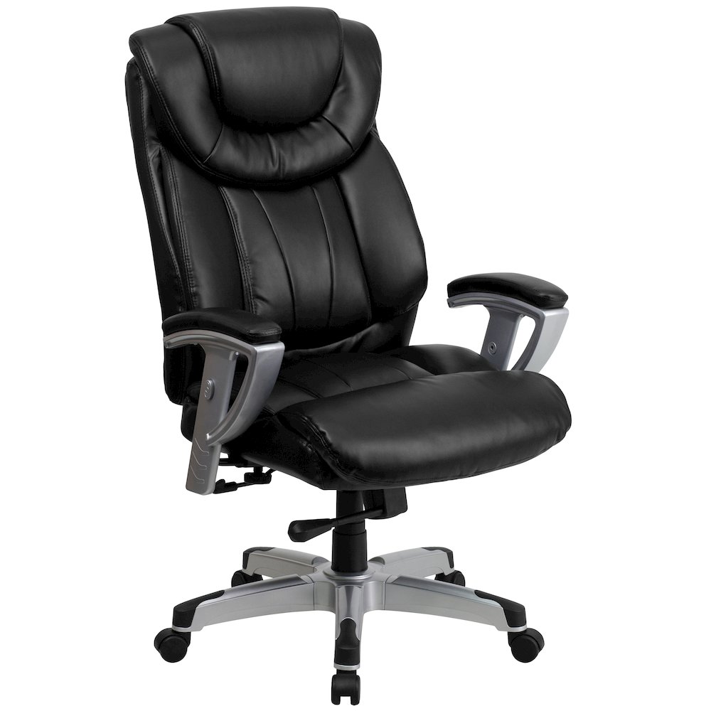 Big & Tall 400 lb. Rated High Back Black LeatherSoft Executive Ergonomic Office Chair with Silver Adjustable Arms. Picture 1