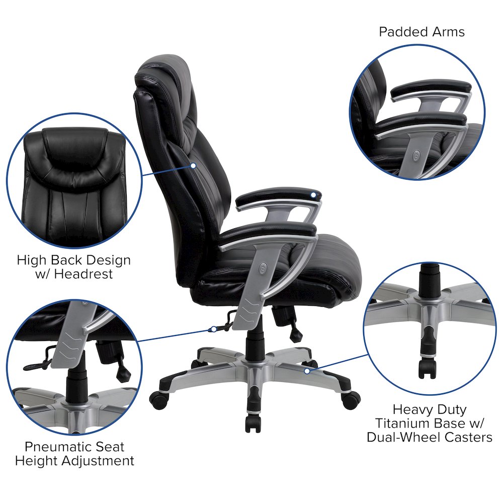 400 lb. Rated Black Executive Office Chair with Silver Adjustable Arms. Picture 5