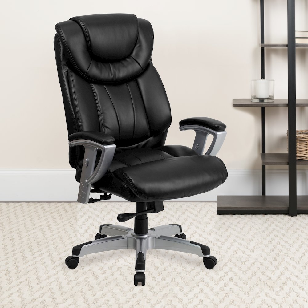 400 lb. Rated Black Executive Office Chair with Silver Adjustable Arms. Picture 2