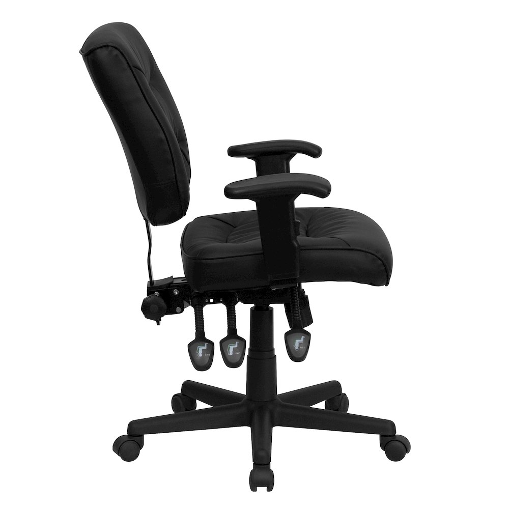 Mid-Back Black Multifunction Swivel Task Office Chair with Adjustable Arms. Picture 8