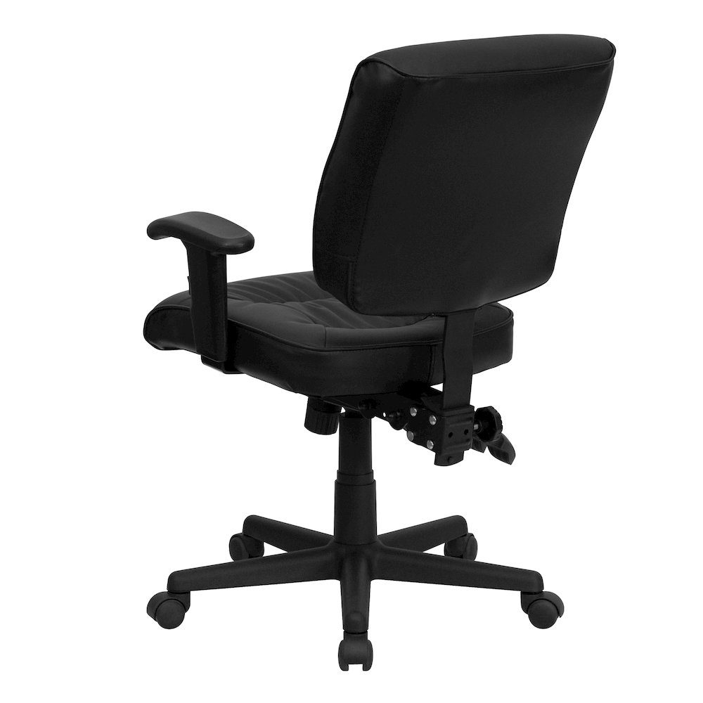 Mid-Back Black Multifunction Swivel Task Office Chair with Adjustable Arms. Picture 7
