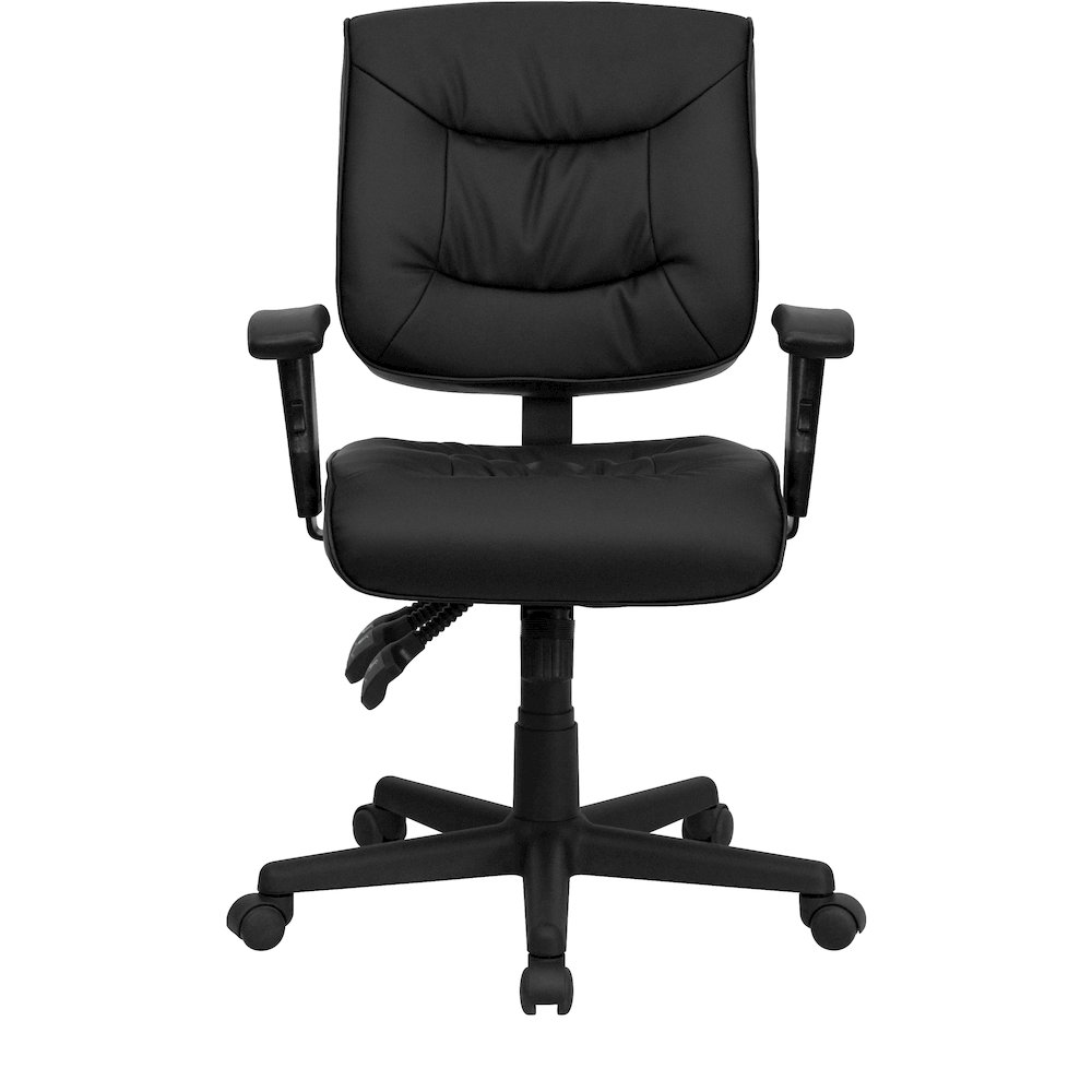 Mid-Back Black Multifunction Swivel Task Office Chair with Adjustable Arms. Picture 9