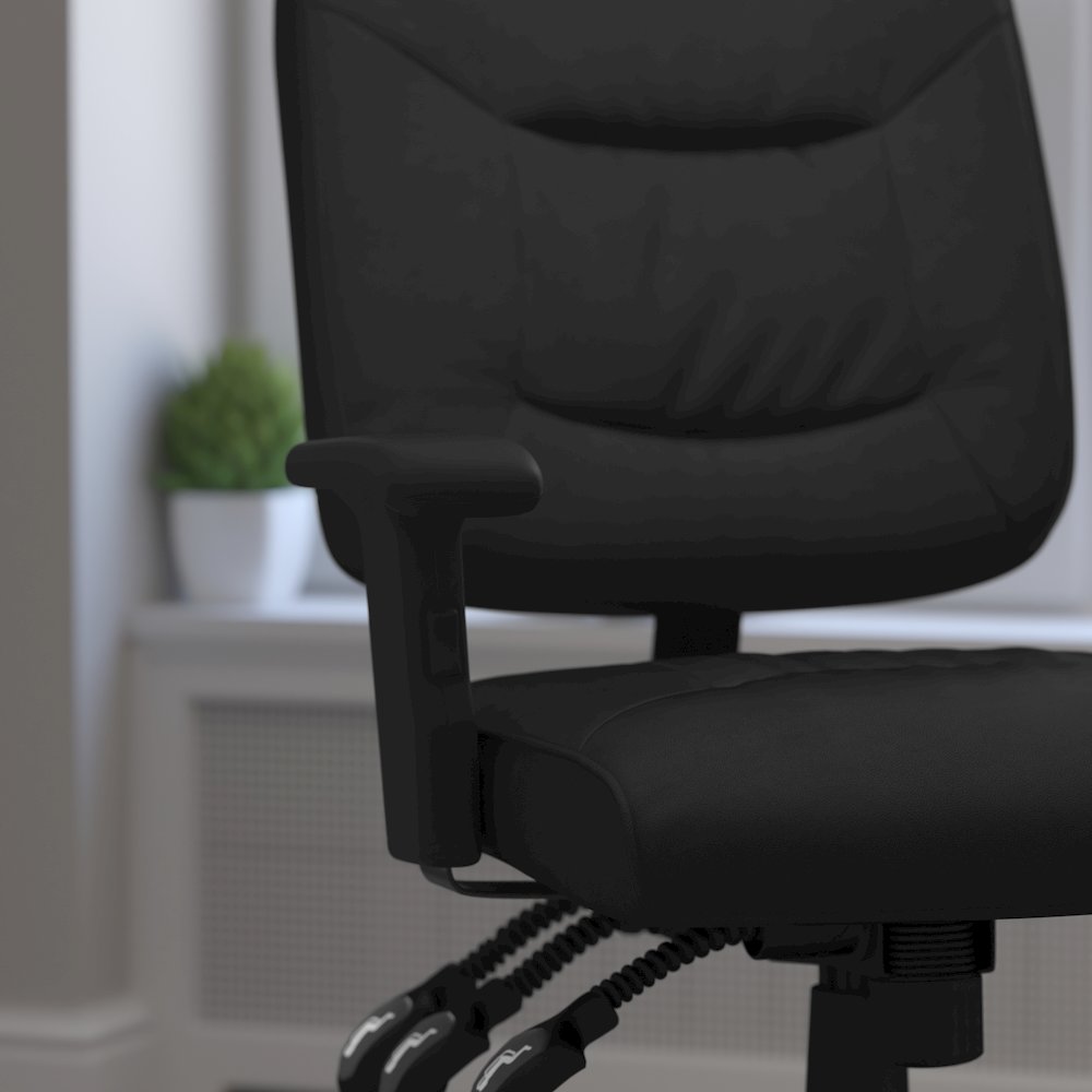 Mid-Back Black Multifunction Swivel Task Office Chair with Adjustable Arms. Picture 6