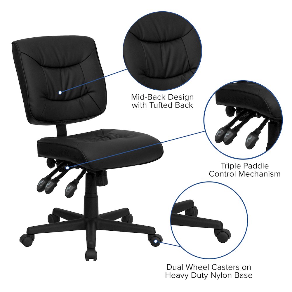 Mid-Back Black LeatherSoft Multifunction Swivel Ergonomic Task Office Chair. Picture 5