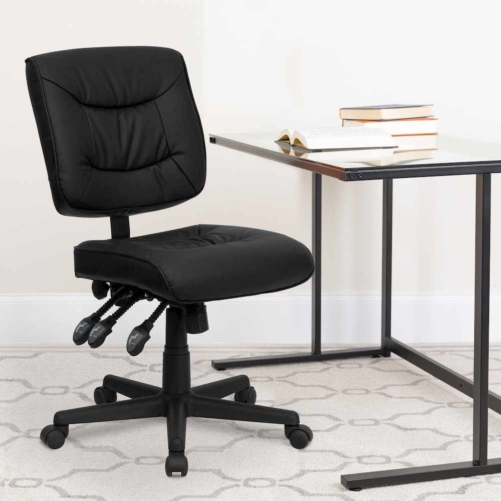 Mid-Back Black LeatherSoft Multifunction Swivel Ergonomic Task Office Chair. Picture 2