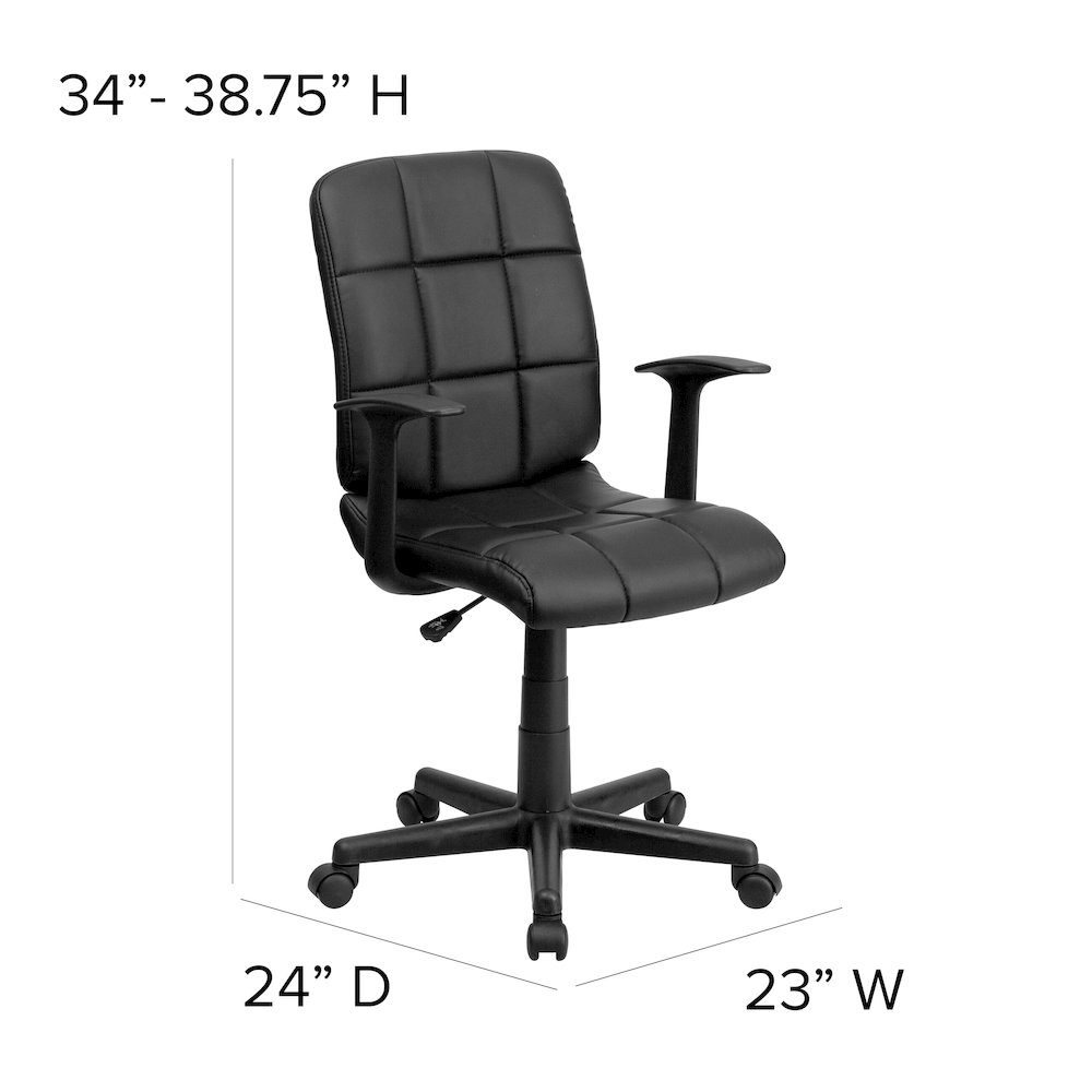Mid-Back Black Quilted Vinyl Swivel Task Office Chair with Arms. Picture 7