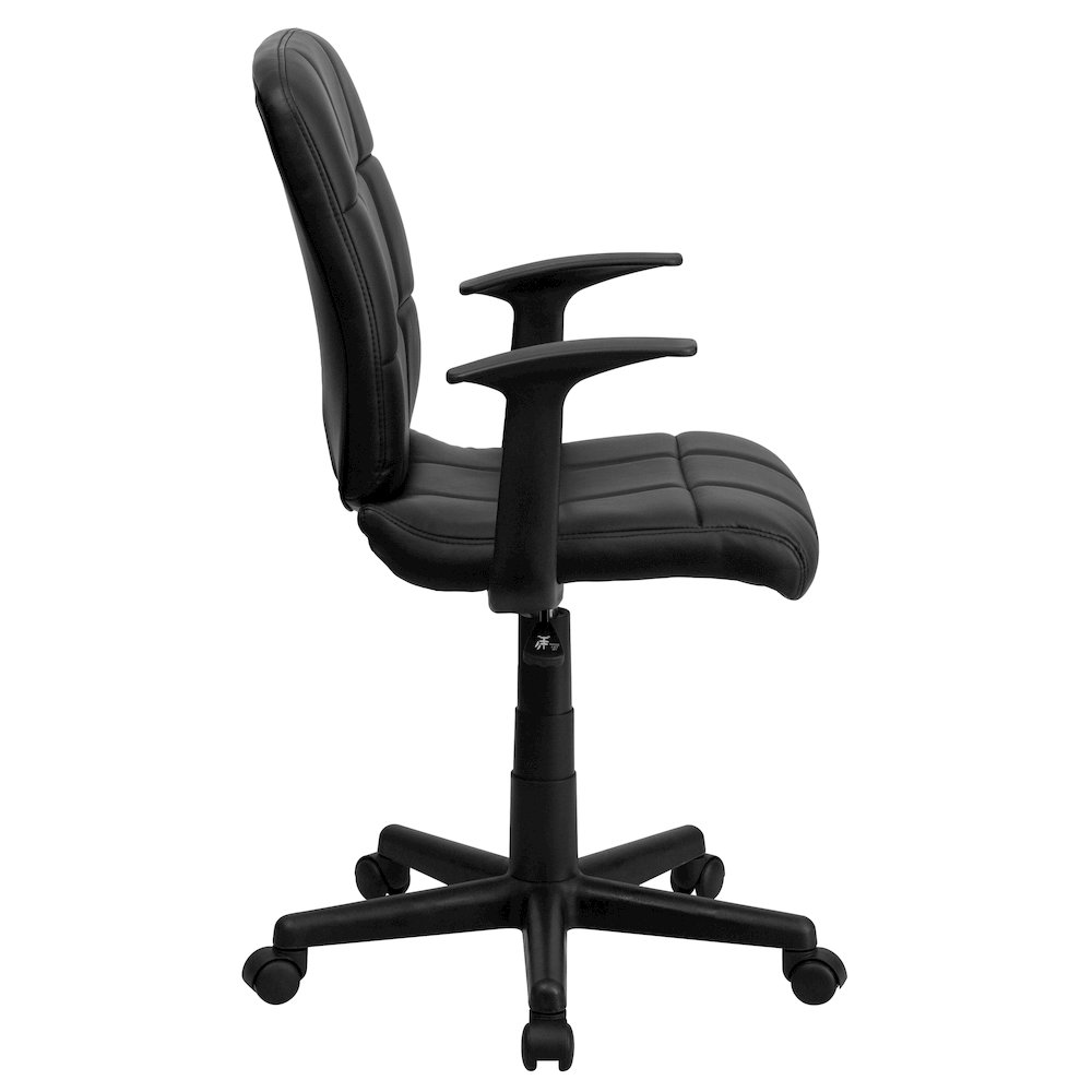 Mid-Back Black Quilted Vinyl Swivel Task Office Chair with Arms. Picture 10
