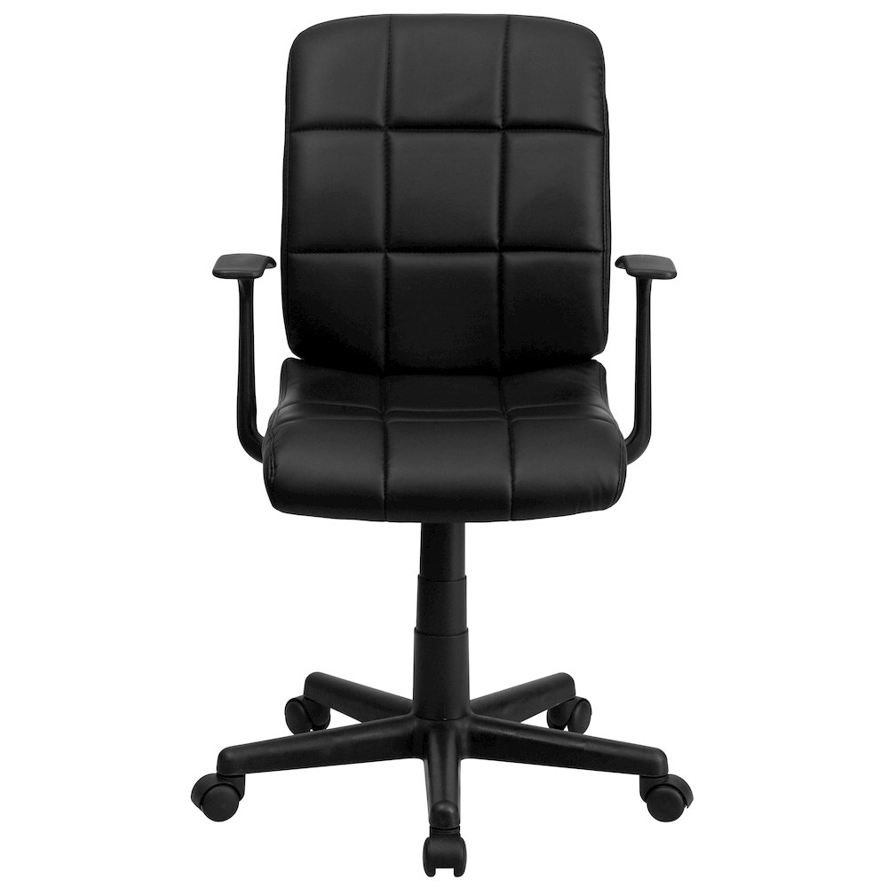Mid-Back Black Quilted Vinyl Swivel Task Office Chair with Arms. Picture 11